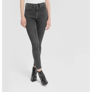 Everlane Women's Jeans 28 Ankle Charcoal Washed Black Skinny High Rise Stretch